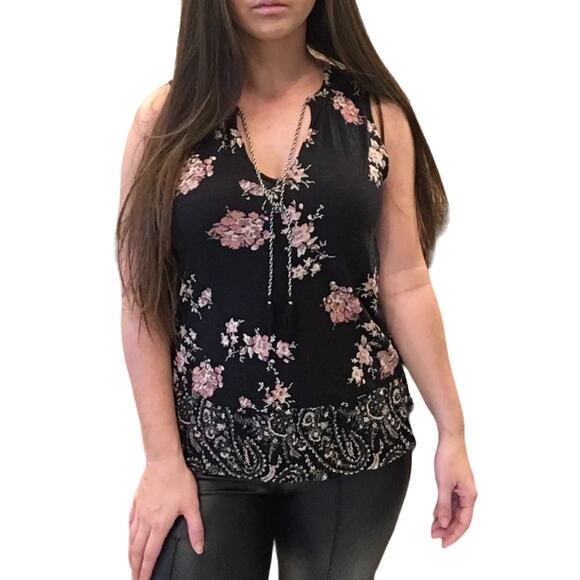 Lucky Brand Tops - Lucky Brand Black Tank Top Size Small 100% Cotton with Pink Floral and Paisley